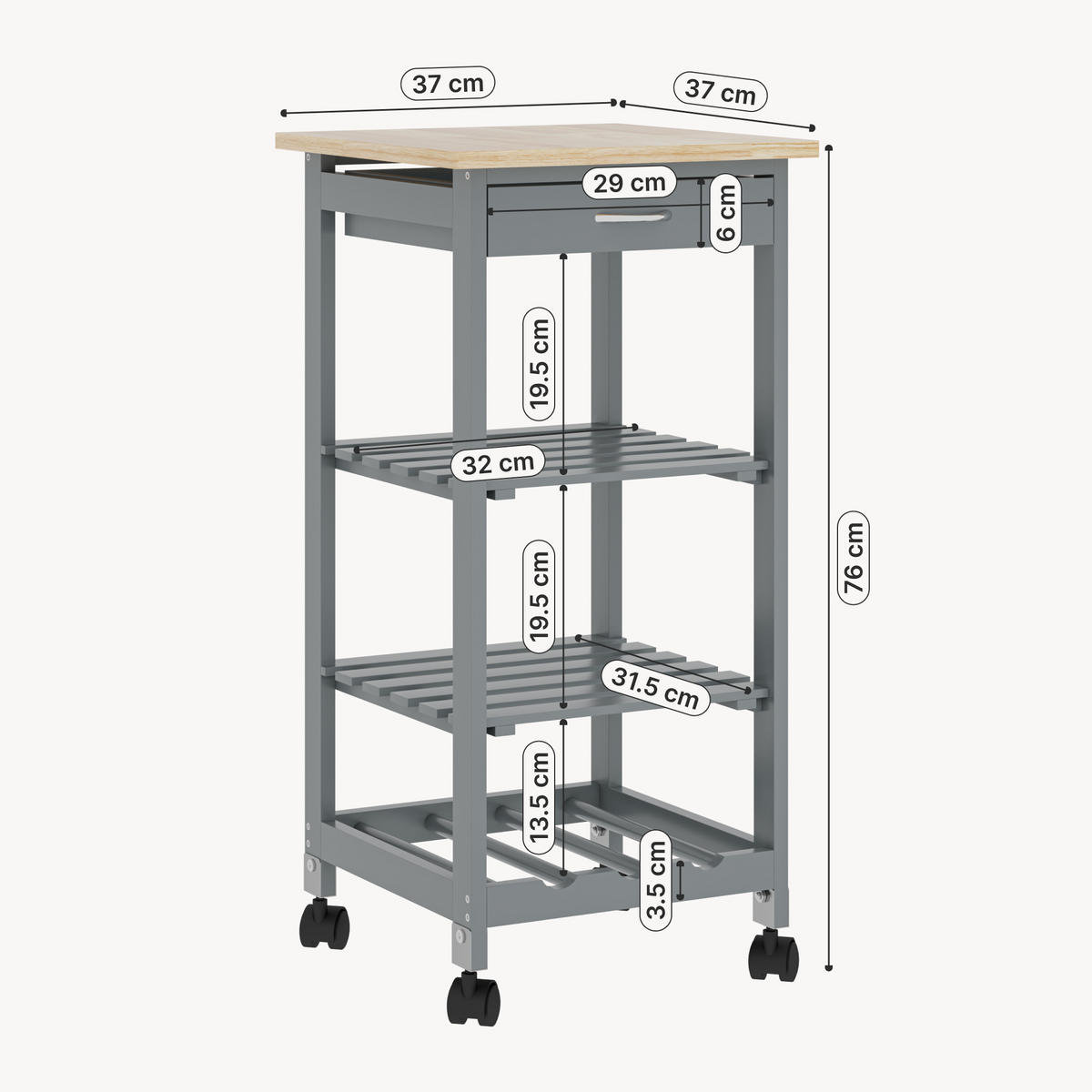 SERVIERWAGEN Biel - Dunkelgrau, Holzwerkstoff (37/76/37cm) - [en.casa]
