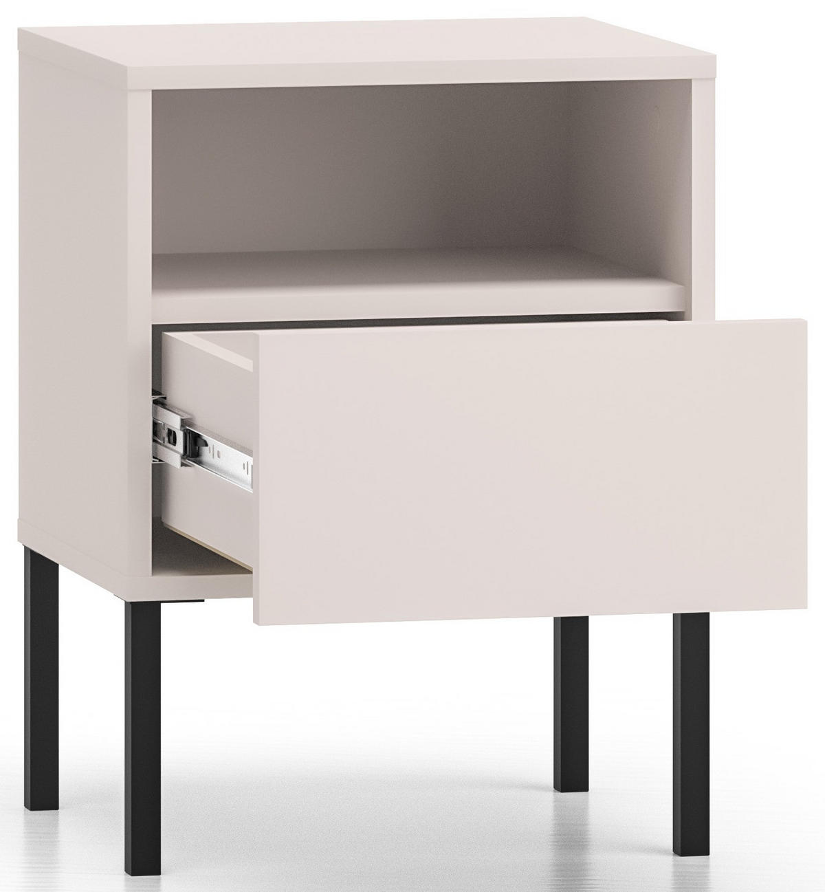 NACHTTISCH Nebra mit Schublade und Ablage, auf Hohen Schwarzen Metallfüßen – Kaschmir 40/53/34 cm - Kaschmir/Beige, Holzwerkstoff/Metall (40/53/34cm) - WFL GROUP