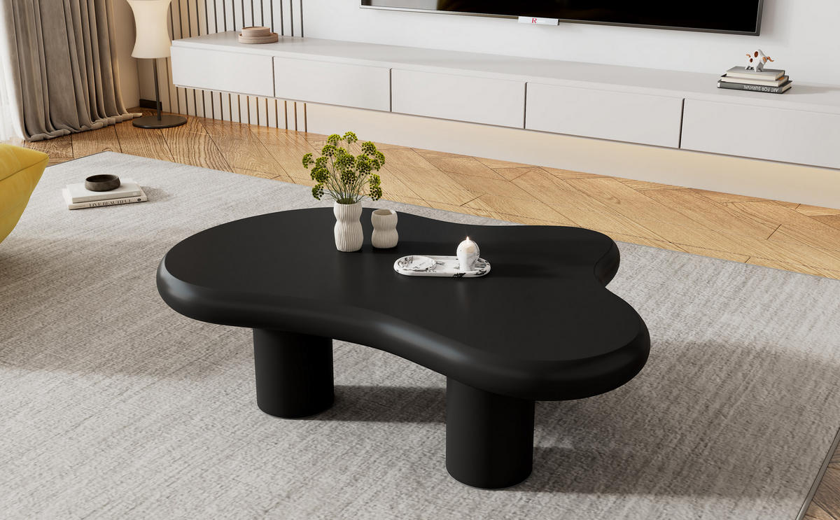 COUCHTISCH in Wolkenform, MDF lackiert, Schwarz mit Filzgleitern, 97/67/32 cm,Schwarz - Schwarz, Holzwerkstoff (67/97/32cm) - Redom