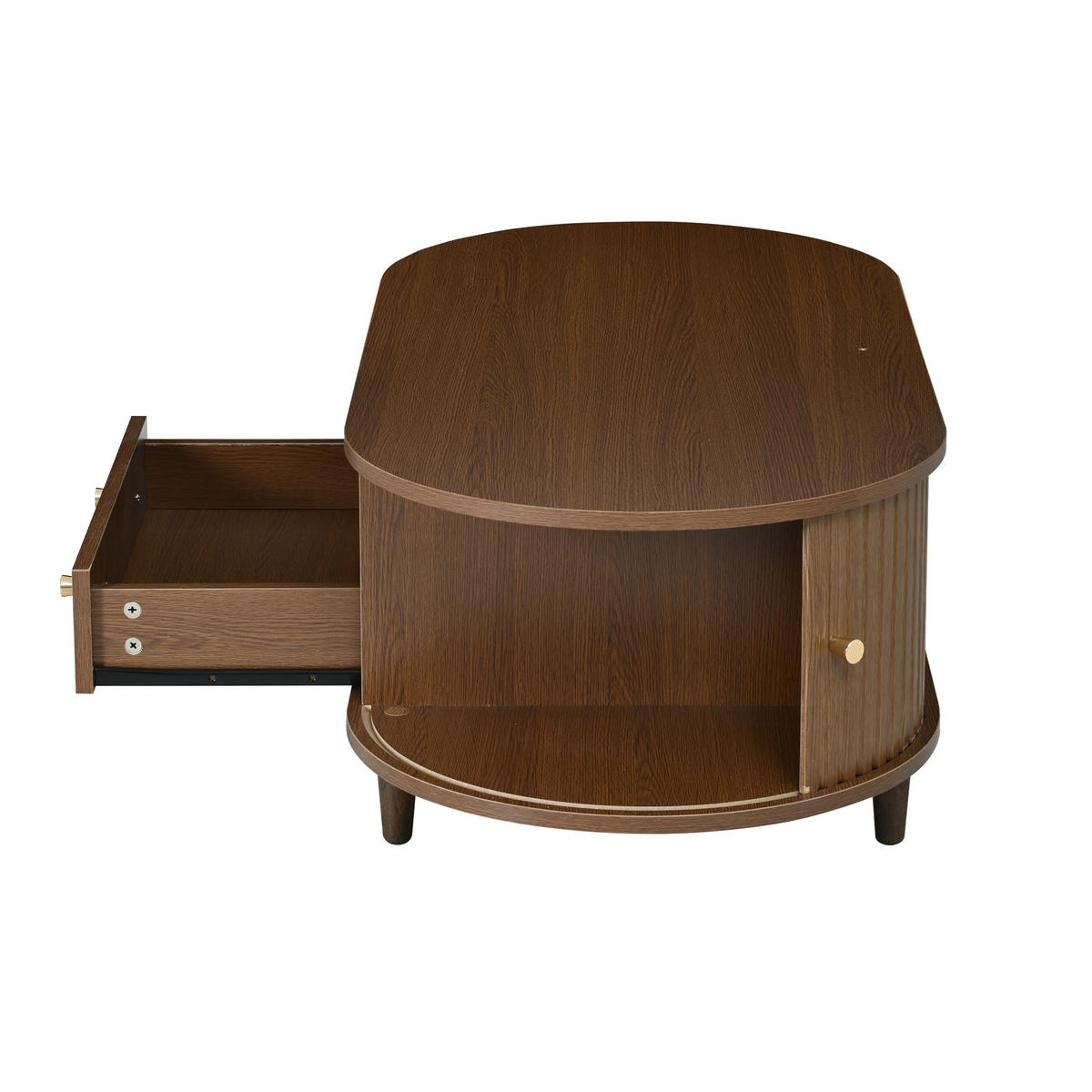 COUCHTISCH Walnuss 1 Schublade Rolltür 4 Beine 100x50x36cm Stauraum - Walnussfarben, Holzwerkstoff (100/50/36cm) - FLIEKS