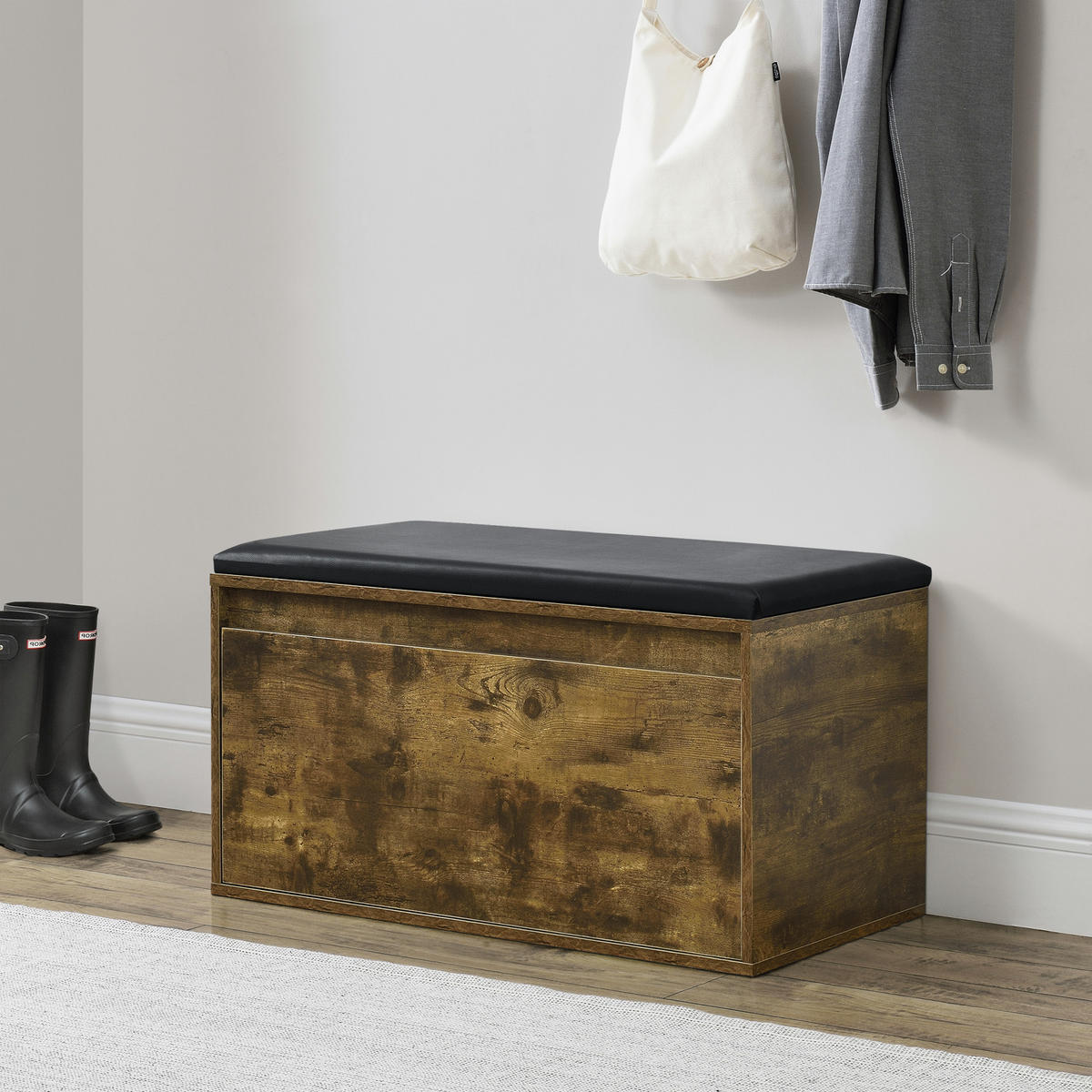 SCHUHBANK Degerfors - Schwarz/Braun, Holzwerkstoff/Kunststoff (39/45/80cm) - [en.casa]