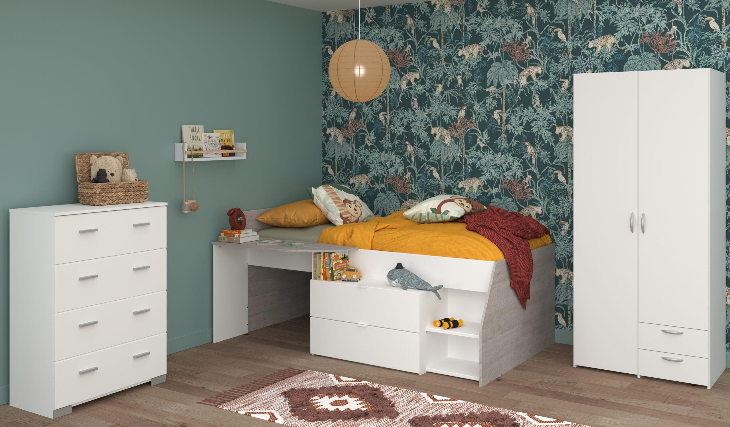 JUGENDZIMMER Milky 12 in Weiß und Grey Loft 3 teilig - Weiß, Holzwerkstoff (120/200/80cm)