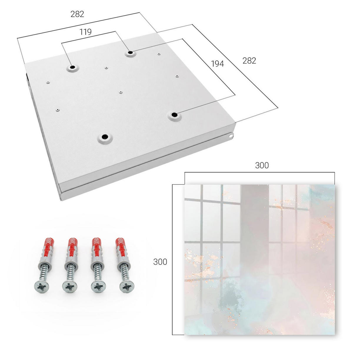 SCHLÜSSELBOX Weiß 30x30 cm – Türöffnung nach rechts - Pastellabstraktion - Beige, Metall (30/30/5cm) - TULUP