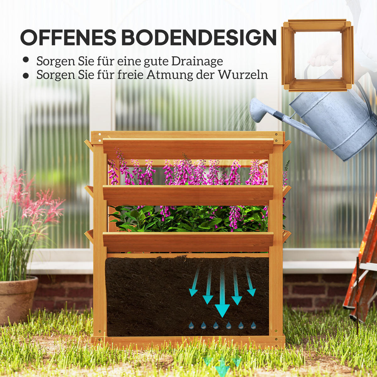 HOCHBEET DE-05386 Mit Rankgitter, Massivholz Karamellbraun - Naturfarben, Holz (65/73/65cm) - ComfortXL