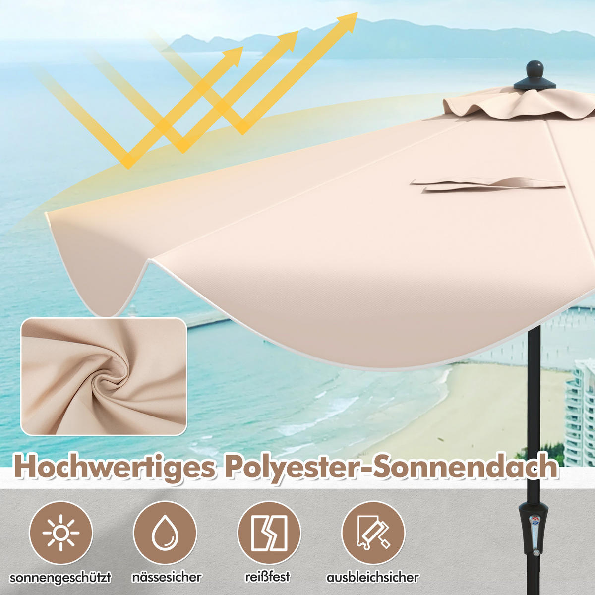 TERRASSENSCHIRM Beige - Beige, Kunststoff (280/280cm) - COSTWAY