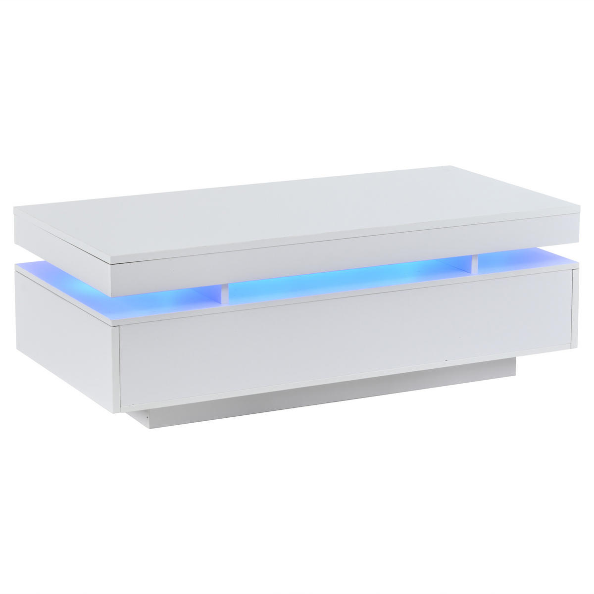 COUCHTISCH 100/50/35 cm weiß aus Spanplatte mit 2 Schubladen und LED-Beleuchtung - Weiß, Holzwerkstoff (100/50/35cm) - OKWISH