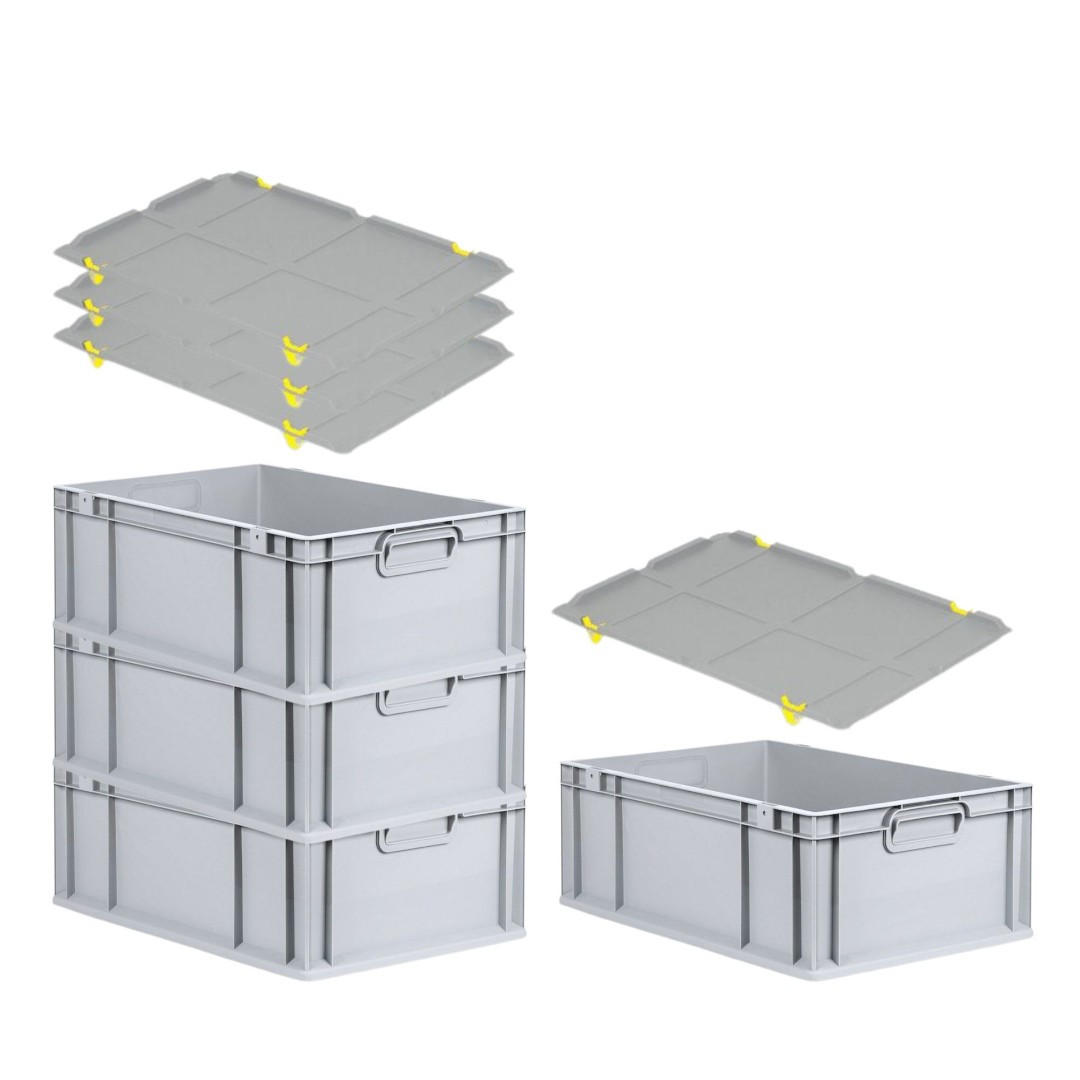 EUROBOX 4x Nextgen Economy Mit Auflagedeckel Grau/Gelb Griffe Geschlossen 44 Liter - Gelb, Kunststoff (40/22/60cm) - PROREGAL