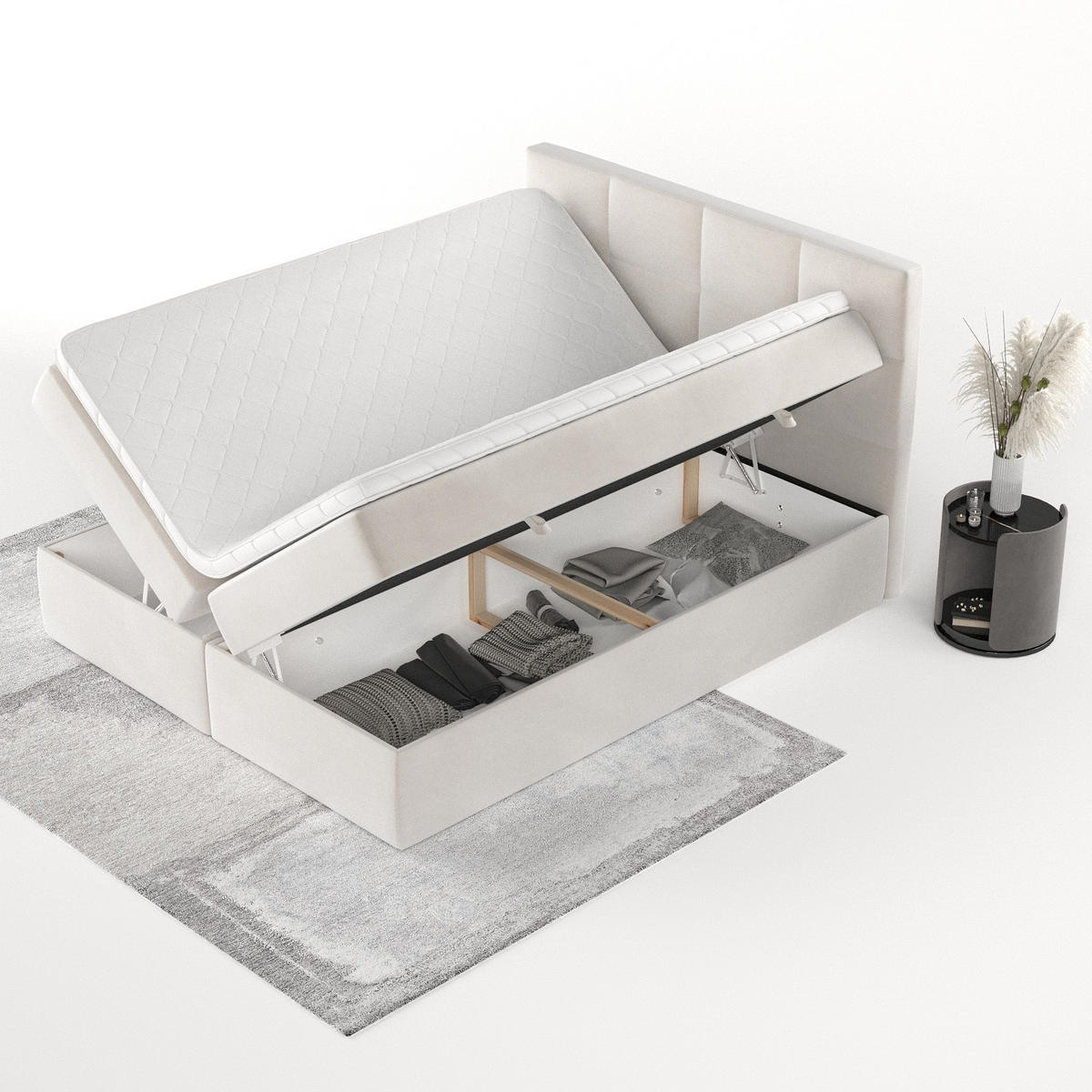 BOXBETT Oris 180/200 cm Creme im Paros Stoff - Creme/Schwarz, Holz/Holzwerkstoff (180/200cm) - AltaBeds