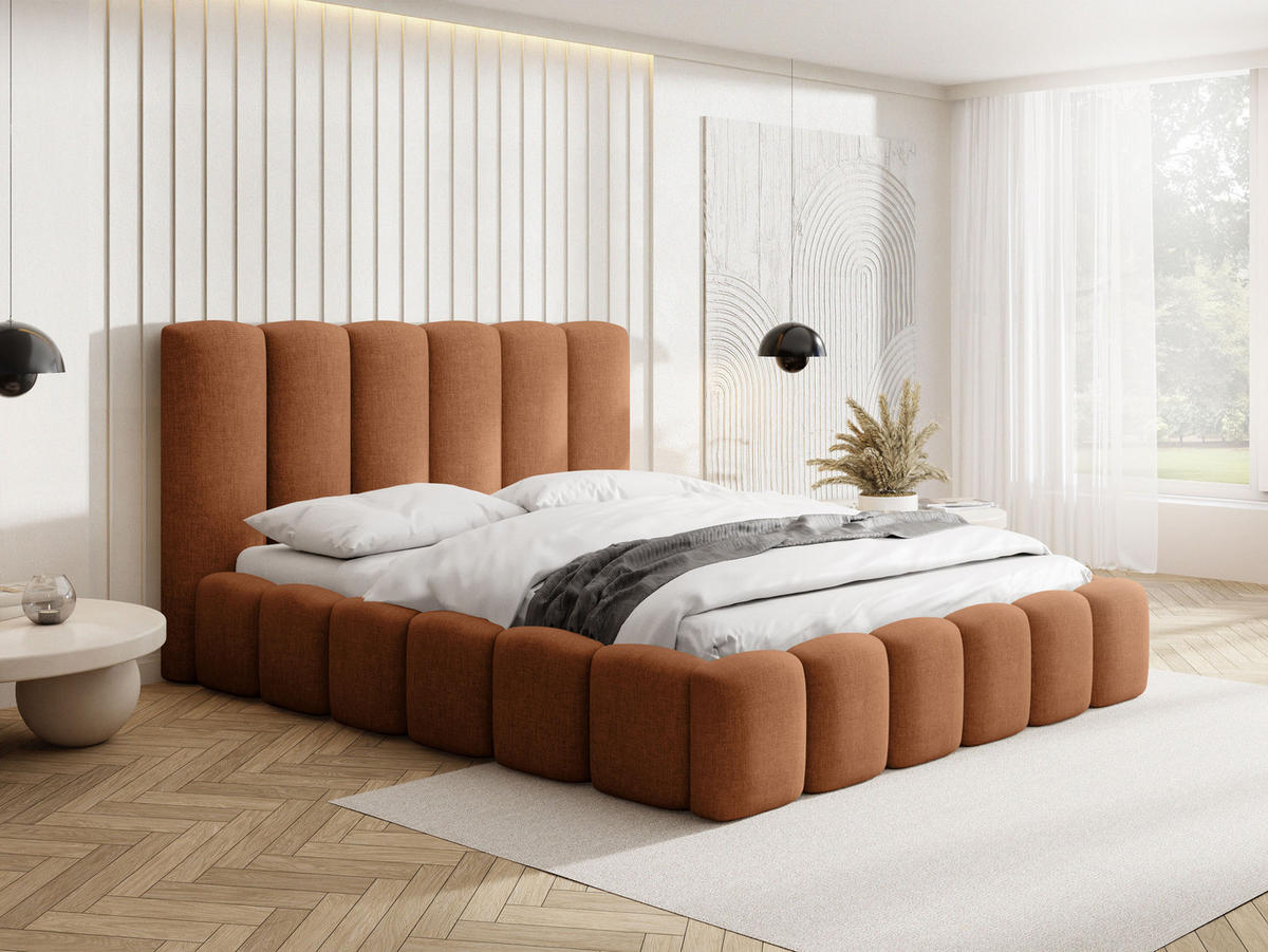 POLSTERBETT Serenity mit Bettkasten & Lattenrost in Terrakotta Chenille 140 x 200 cm - Birkefarben/Terracotta, Holzwerkstoff/Kunststoff (140/200cm) - WFL GROUP