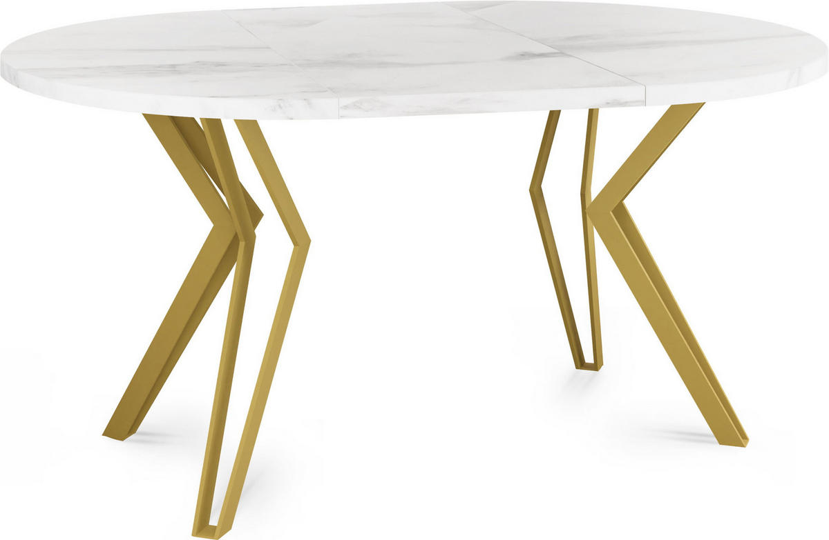 ESSTISCH Daisy runder ausziehbarer, Marmor Weiß 100-180/100/76 cm - Ecru/Goldfarben, Holzwerkstoff/Metall (100/180/76cm) - WFL GROUP