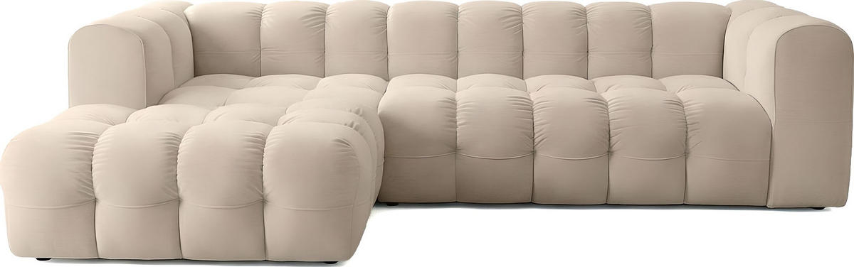 ECKSOFA Mochi L-Form 5-Sitzer Links, Samt, Beige 290/75/193 cm - Beige/Schwarz, Kunststoff/Textil (290/193cm) - WFL GROUP