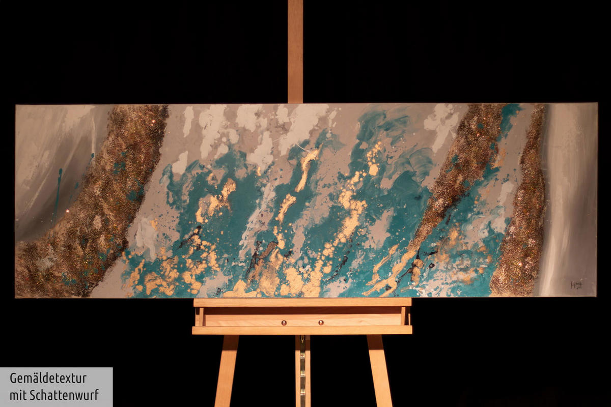 ÖLGEMÄLDE 150/50 cm - Blau/Weiß, Holz/Textil (1.98/50cm) - KUNSTLOFT