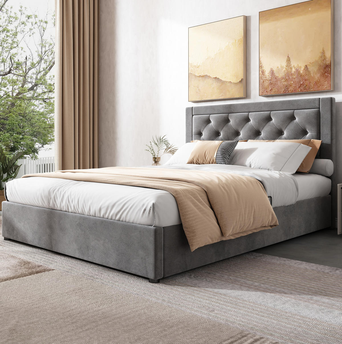 POLSTERBETT mit Bettkasten 140x200 cm Samt Grau - Grau, Metall (140/200cm) - Meubliv
