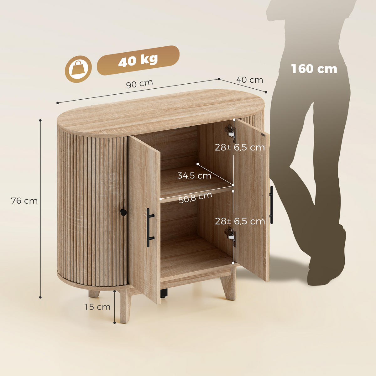 SIDEBOARD Eiche-Nachbildung, 4 Türen, 90/40/76 cm - Eichefarben, Holz (90/76/40cm) - PANGIVO