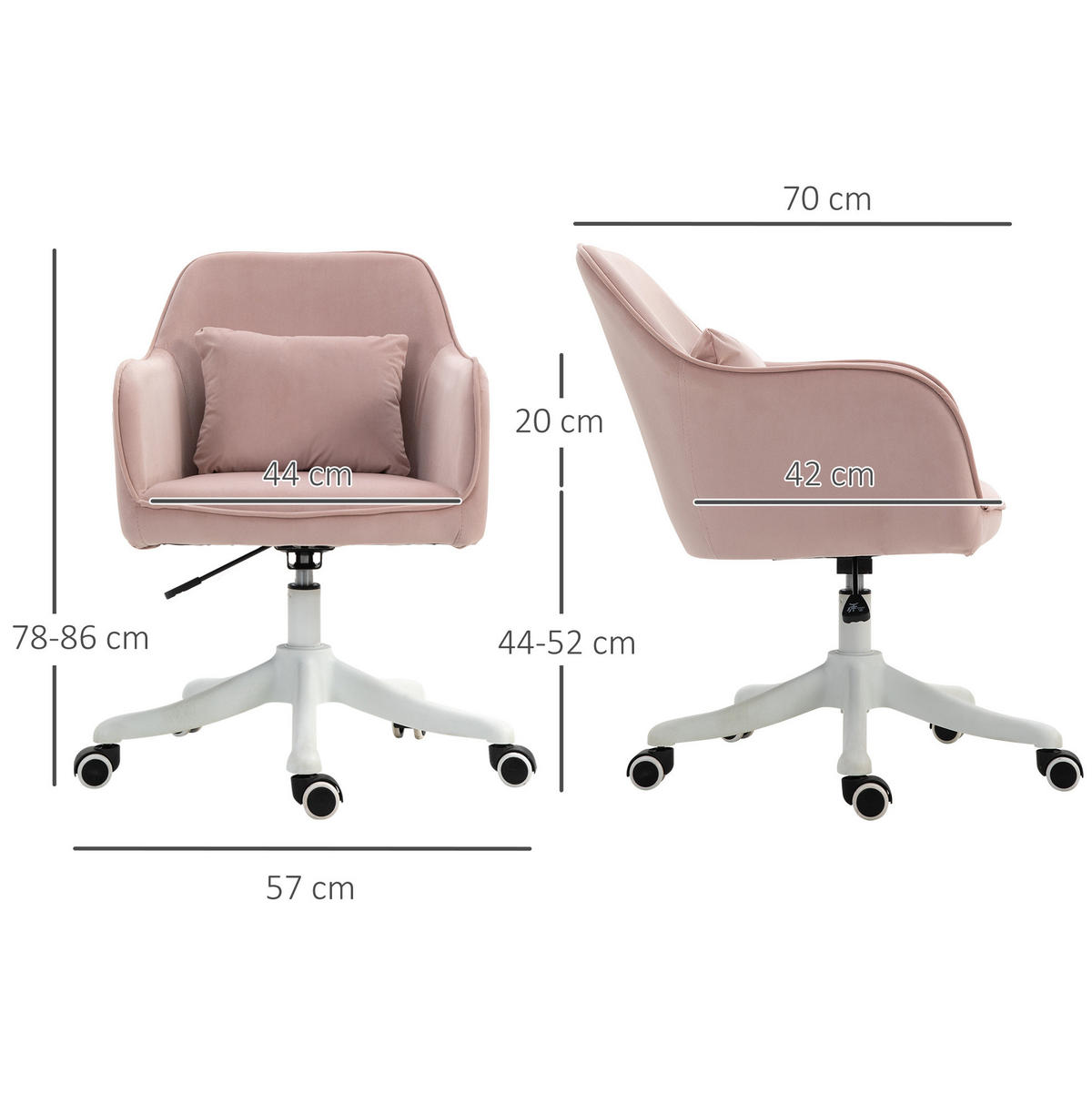 BÜROSTUHL in Pink 70x57x86 cm mit Vibrationsmassage und höhenverstellbarem Sitz - Pink, Textil (57/86/70cm) - IVMEU