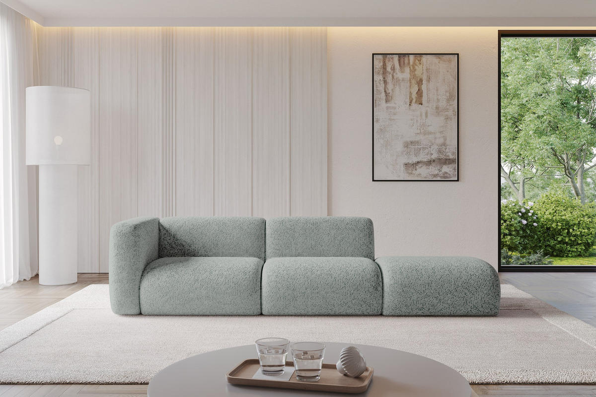 SOFA Ottomane Links MIRA-S3 296x89x70 Grün Velours - Schwarz/Hellgrün, Holzwerkstoff/Kunststoff (296/70/89cm) - ALTDECOR