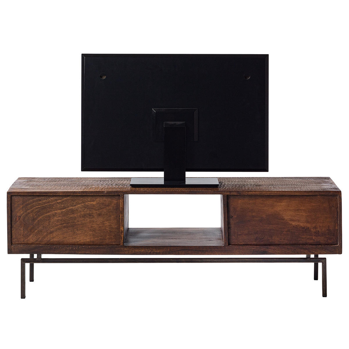 TV-LOWBOARD - Akazie massiv / Metall - Akazie / Schwarz - Akaziefarben, Holz/Metall (148/47/40cm) - home24