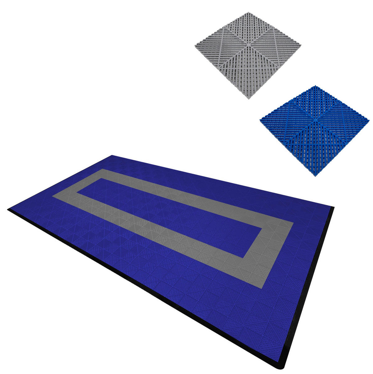 GARAGENBODENFLIESEN Belüftete mit Kanten – 90 Blau und 30 Grau - Blau, Kunststoff (40/1.8/40cm)