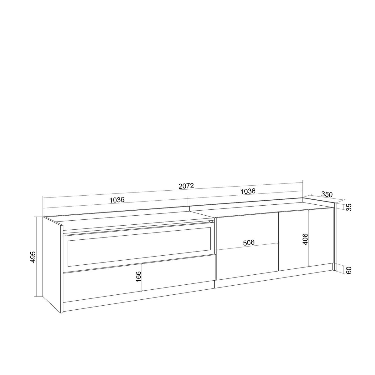 TV-SCHRANK, Lowboard, Weiß und Eiche Soft, Elektrokamin, 207/37/50cm - Weiß, Holzwerkstoff (207/50/37cm) - Skraut Home