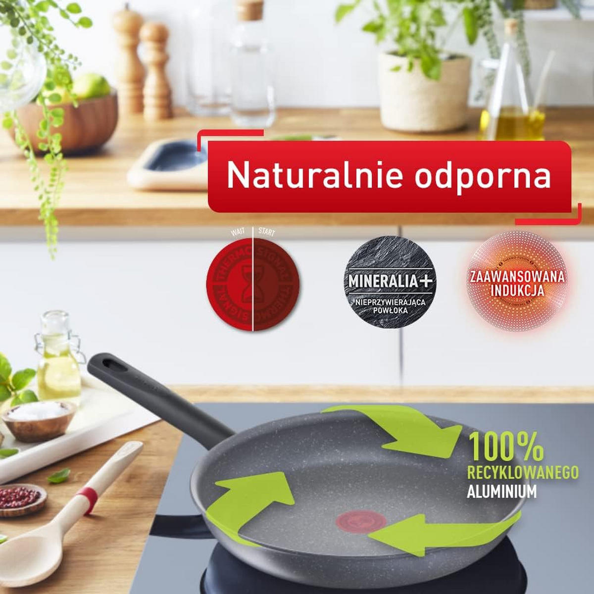 BRATPFANNE G2800702 Natural On 30cm, Induktionsgeeignet, Mineralia+ Antihaftbeschichtung, Thermo Signal, Thermo Fusion Boden, Aluminium Pfanne - Grau, Metall (30cm) - Tefal