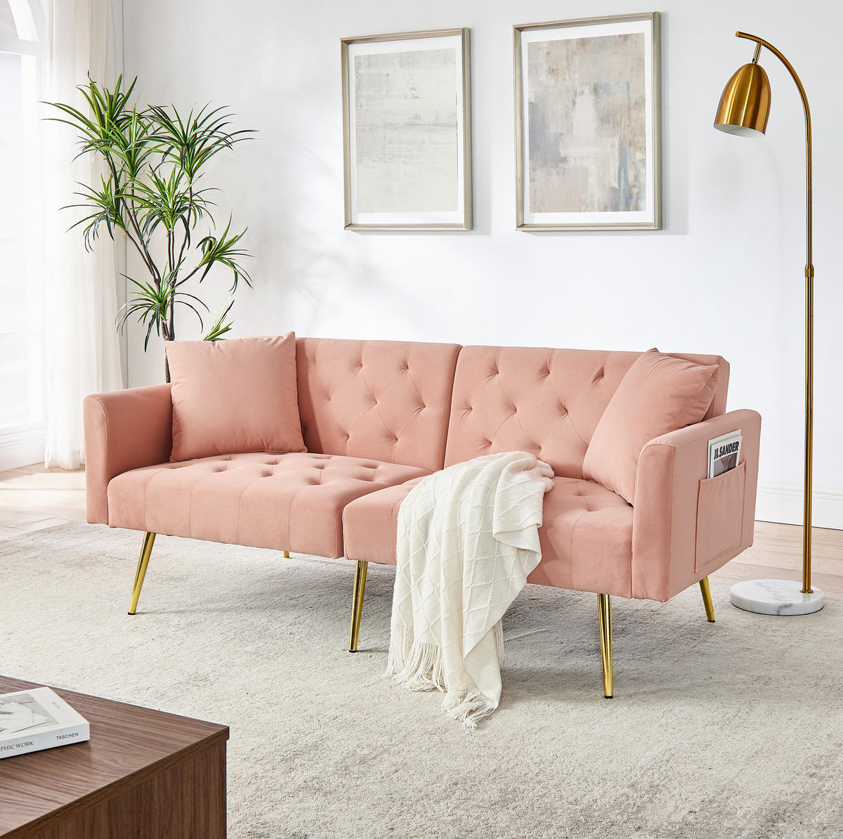 SOFA mit verstellbarer Rückenlehne 2-Sitzer Samt Pink - Pink, Holzwerkstoff (177/74/78cm) - Meubliv