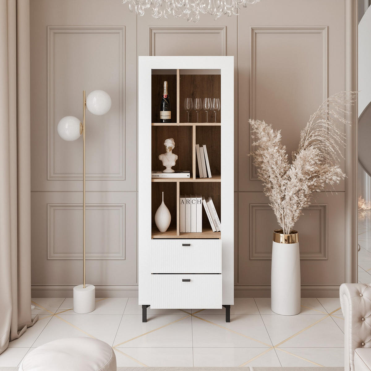 VITRINE AVENA, 60/40/169 cm Weiß / Eiche - Weiß, Holzwerkstoff/Kunststoff (60/169/40cm) - Idohome