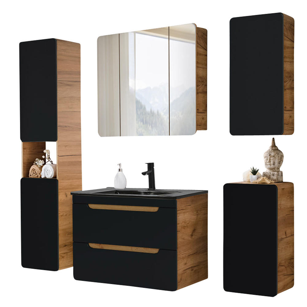 BADMÖBEL-SET 5-TLG. New-luton - Anthrazit, Holzwerkstoff (180/200/46cm) - Lomado