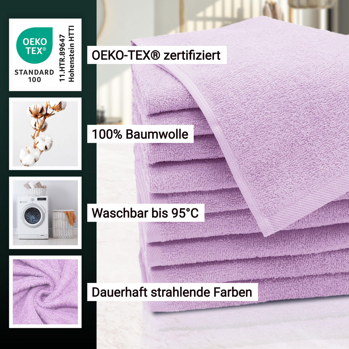 GÄSTETÜCHER, 10er-Set, 30x50 cm, 100% Baumwolle, Rosa - Flieder, Textil (30/50cm) - Zollner