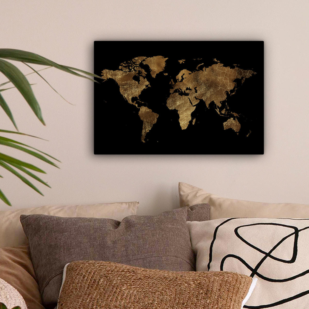 LEINWANDBILD Weltkarte - Gold - Luxus - Erde - Schwarz 30x20 cm - Goldfarben, Textil (30/20cm) - MuchoWow