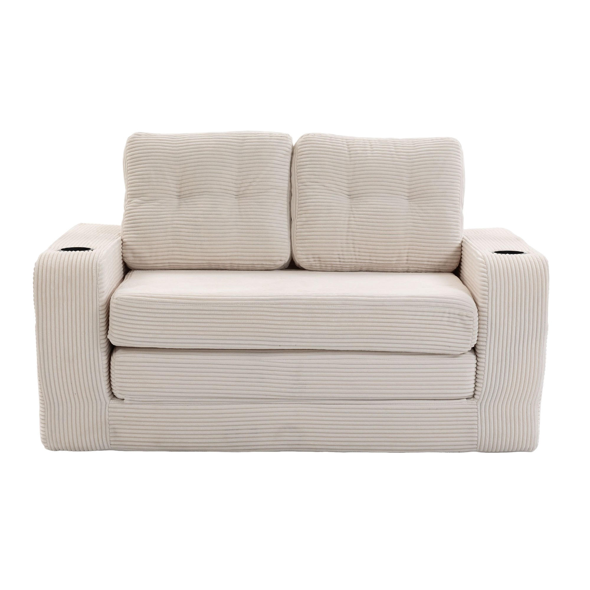 SCHLAFSOFA 2-Sitzer Sofa mit 2 Zierkissen,Lounge Sofa,Polstersofa,Cord,Beige - Beige, Textil (136/82.5/80cm) - LVHOM