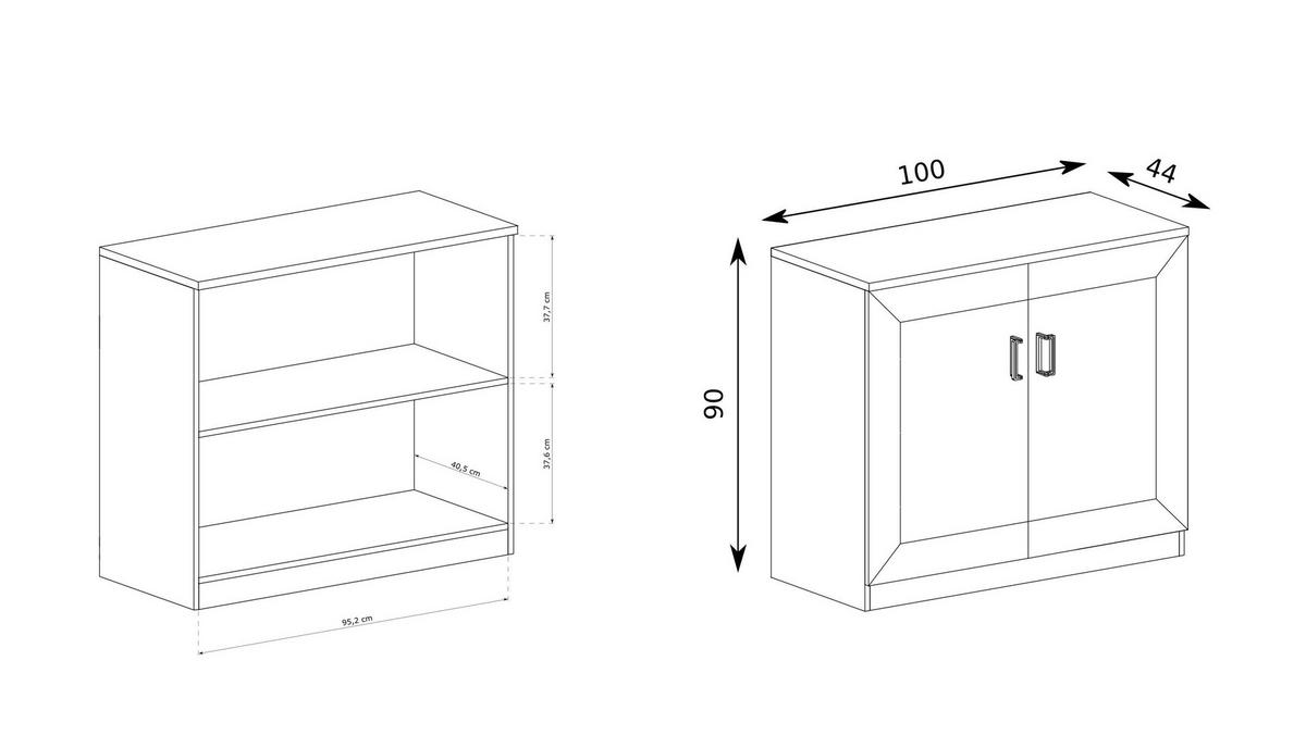 KOMMODE UDINE 100/90/44cm mit Schubladen 2 Türen Braun - Braun, Holzwerkstoff (100/90/44cm) - MASSENO