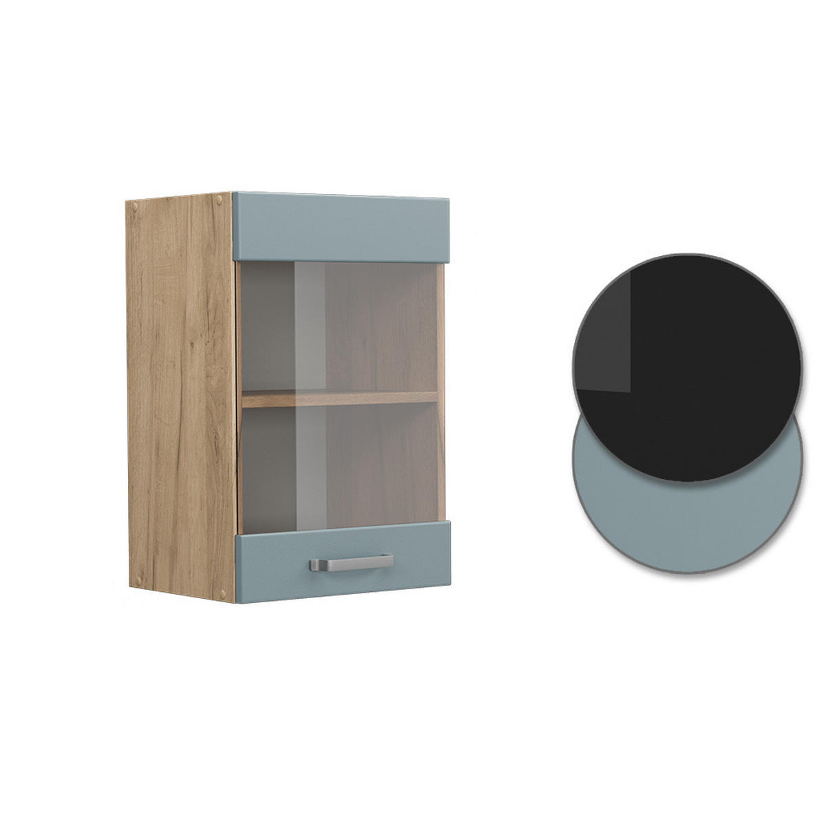 KÜCHENGLASSCHRANK R-Line Blau-Grau 40 cm - Honigeiche/Eiche Wotan, Holzwerkstoff (40/60/31cm) - Vicco