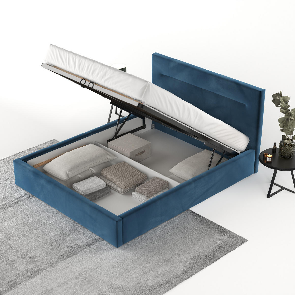 POLSTERBETT Liline 140/200 cm Dunkelblau im Kronos Stoff - Schwarz/Naturfarben, Holz/Holzwerkstoff (140/200cm) - AltaBeds