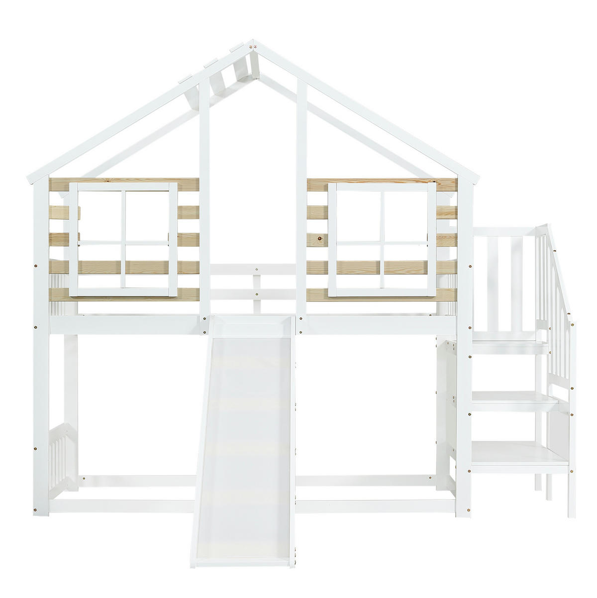 ETAGENBETT mit Rutsche und Treppe 90x200 cm Weiß und Natur - Weiß, Holzwerkstoff (90/200cm) - Beauniv