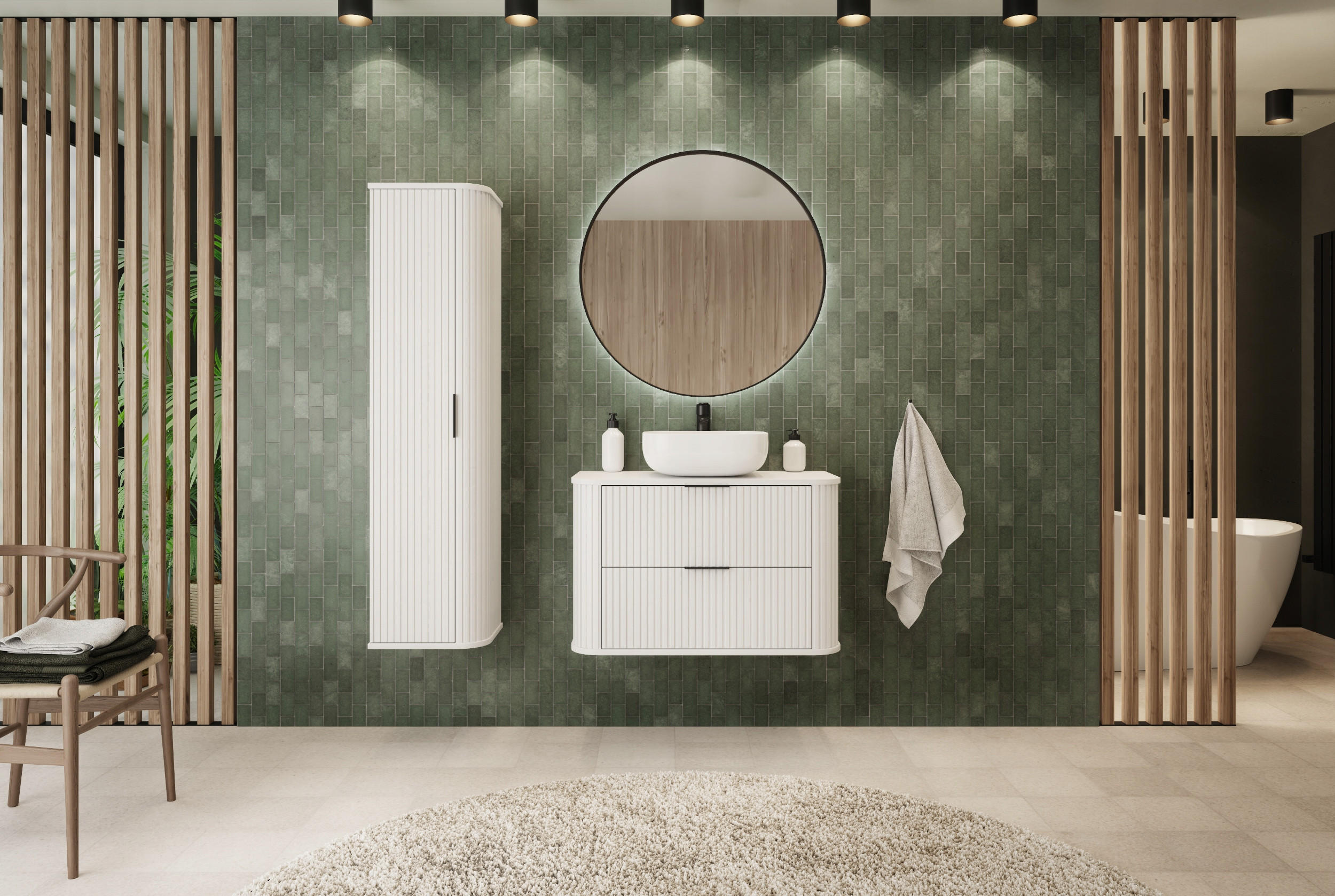 BADMÖBEL-SET 2-tlg Weiß matt 80/51/41 cm und 35/139/31 cm - Weiß, Holzwerkstoff (80.4/51.7/41.5cm) - Rodan