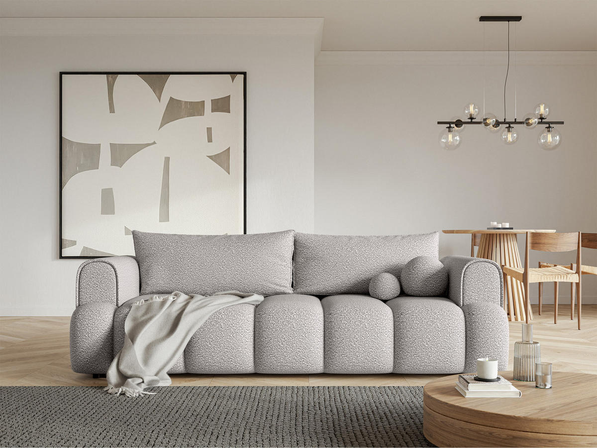 SCHLAFSOFA Dandelino Hellgrau Boucle - Hellgrau/Schwarz, Kunststoff/Textil (250/90/112cm) - Selsey