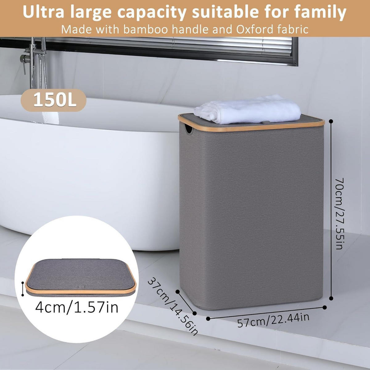 WÄSCHEKORB 2 Fächer 150L Grau - Grau, Textil (37/70/57cm)