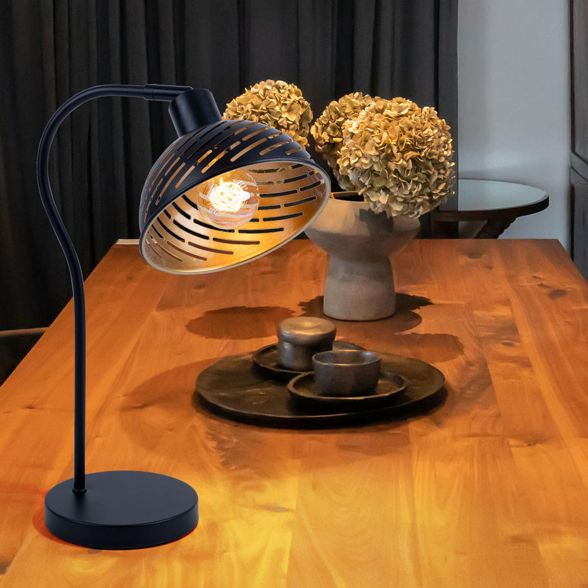 TISCHLEUCHTE Metall Schwarz-Gold - Schwarz, Metall (30/18.5/45cm)