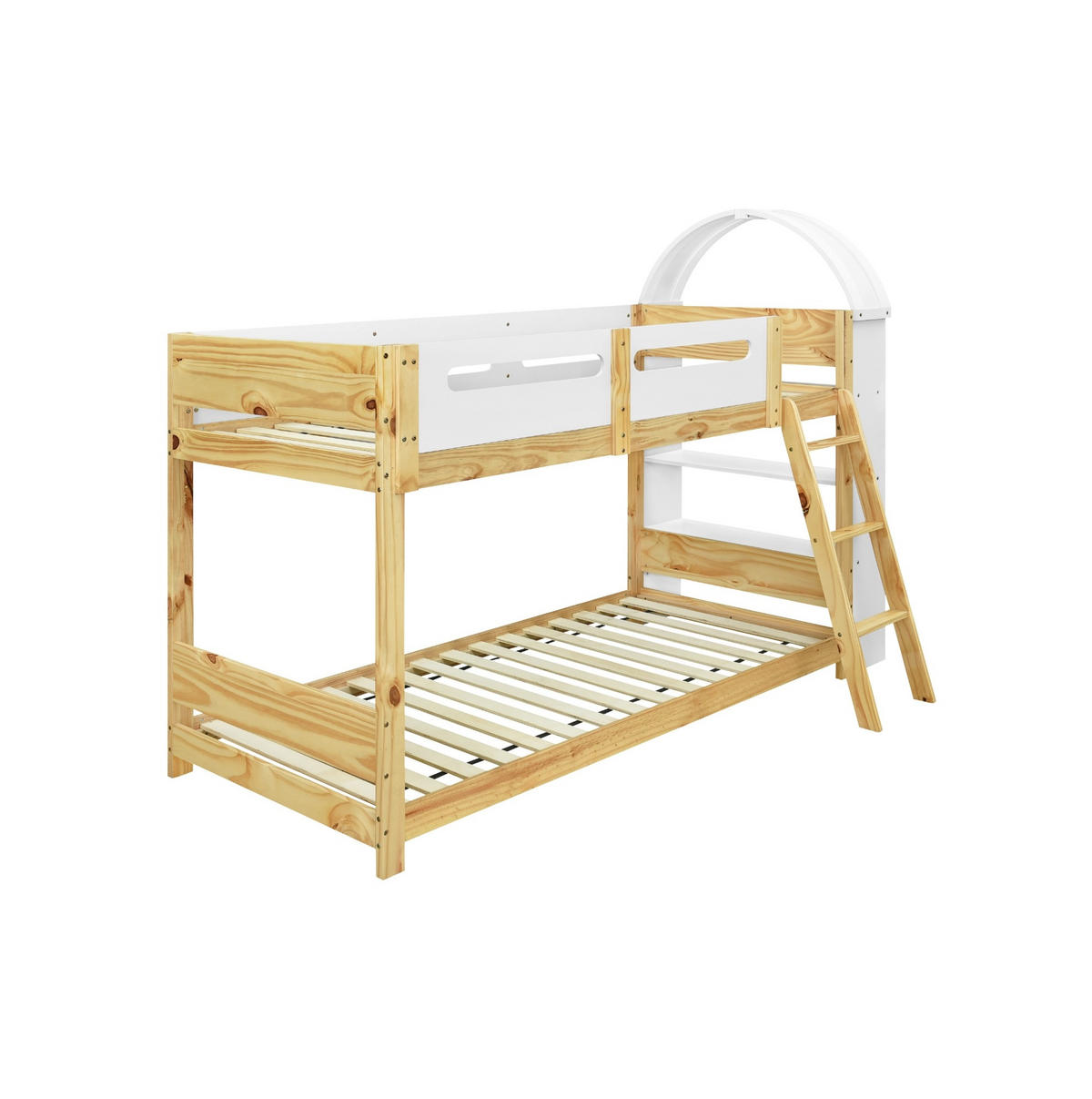 HAUSBETT 90/200 cm in Weiß/Natur mit Regal und Trittleiter - Naturfarben, Holzwerkstoff (90/200cm) - BEAOK