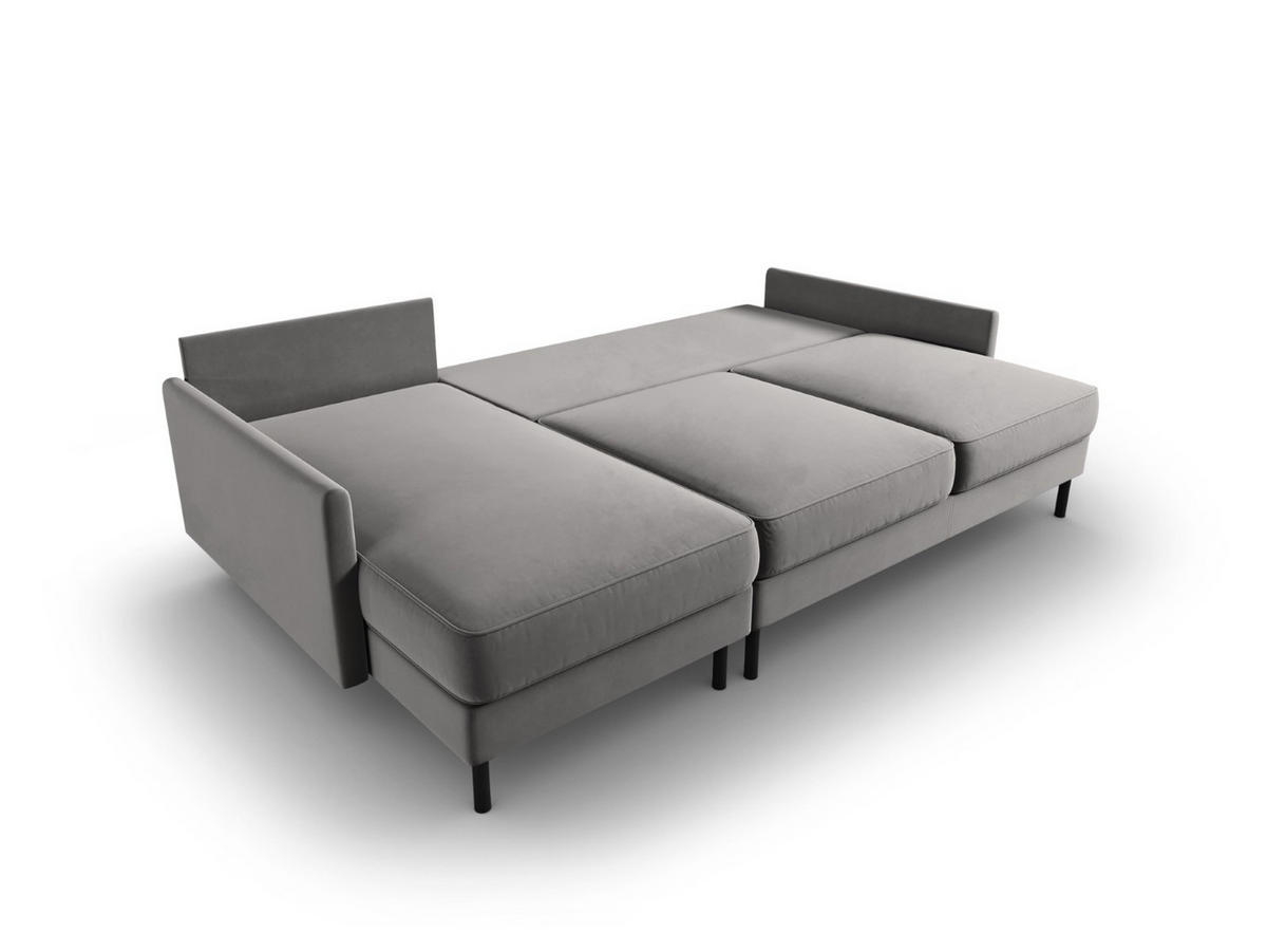 AUSKLAPPBARES-ECKSOFA links mit Container Scott aus Samt hellgrau 5 Sitzplätze - Hellgrau, Textil (142/212cm) - Micadoni