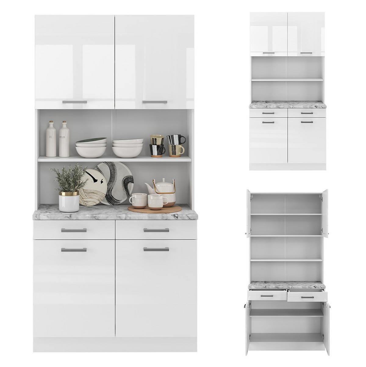 BUFFET R-Line Weiß Hochglanz 100 cm, AP Marmor - Weiß Hochglanz/Weiß, Holzwerkstoff (100/81.6/60cm) - Vicco