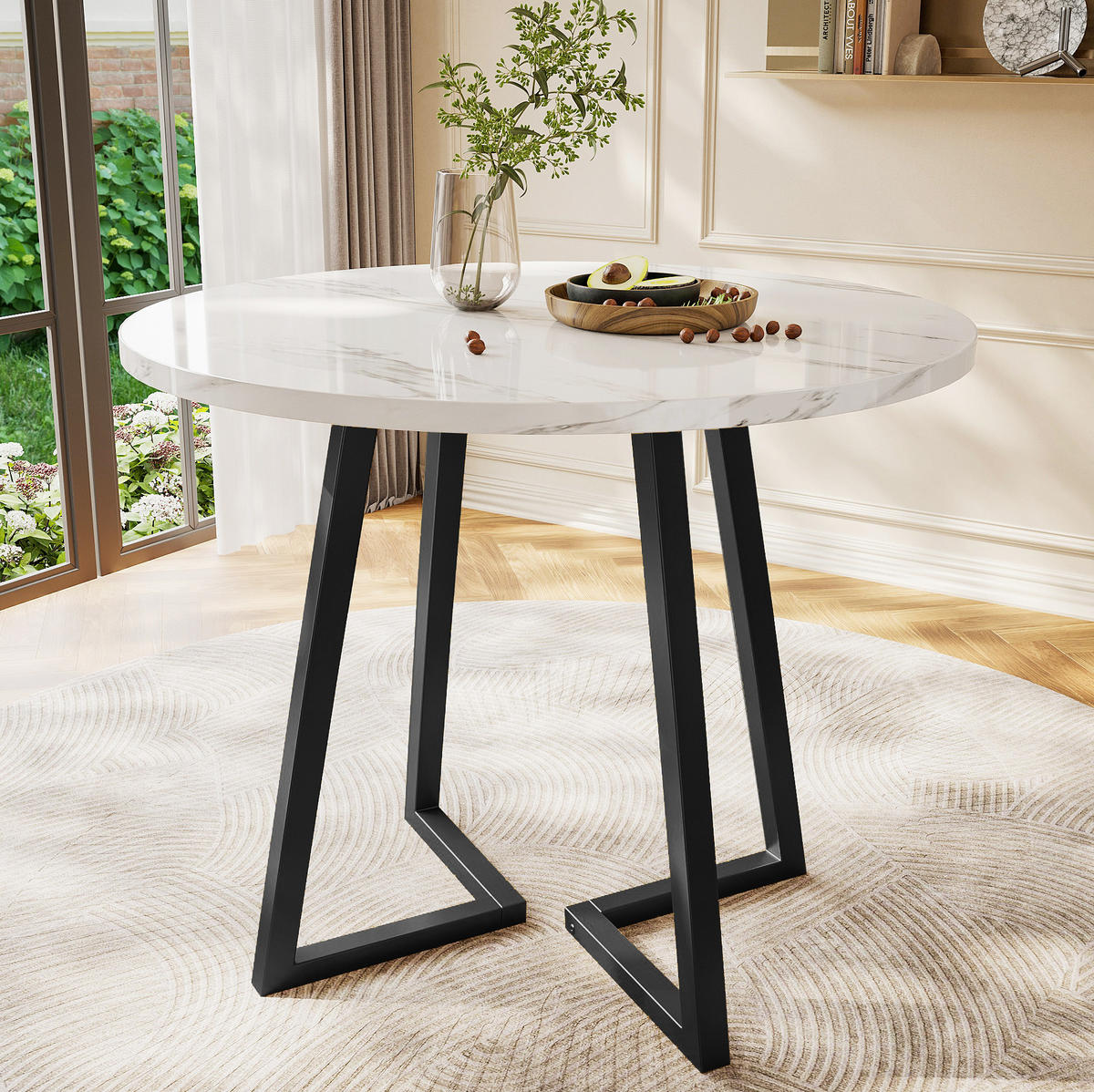 ESSTISCH, MDF mit Marmormuster & Metallgestell, Ø 80/75 cm, Schwarz - Schwarz, Holzwerkstoff (80/80/75cm) - Redom