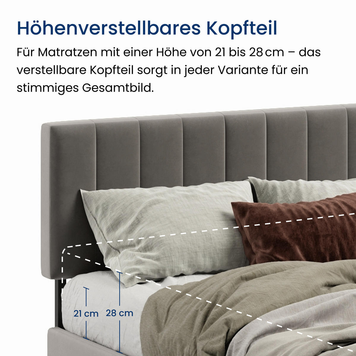 POLSTERBETT 140x200 cm in Dunkelgrau - Dunkelgrau, Naturmaterialien (140/200cm) - Home Collective