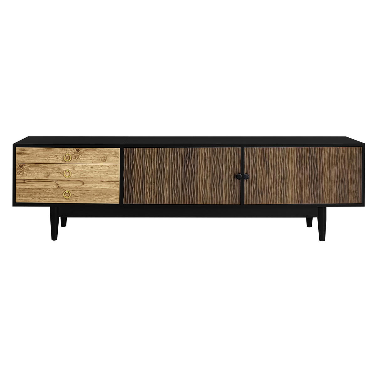 TV-LOWBOARD 180/38/50 cm mit 2 Türen, 3 Schubladen und Soft-Close - Schwarz, Holzwerkstoff (180/38/50cm) - BEAOK