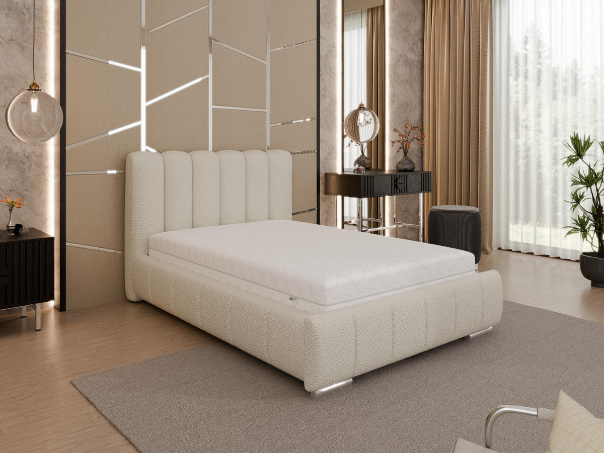 POLSTERBETT Zaira 120x200cm – Elegantes Polsterbett für modernen Wohnstil , Federkernmatratze Bonnel (18cm), creme - Creme, Holz (120/200cm) - Panda Möbel