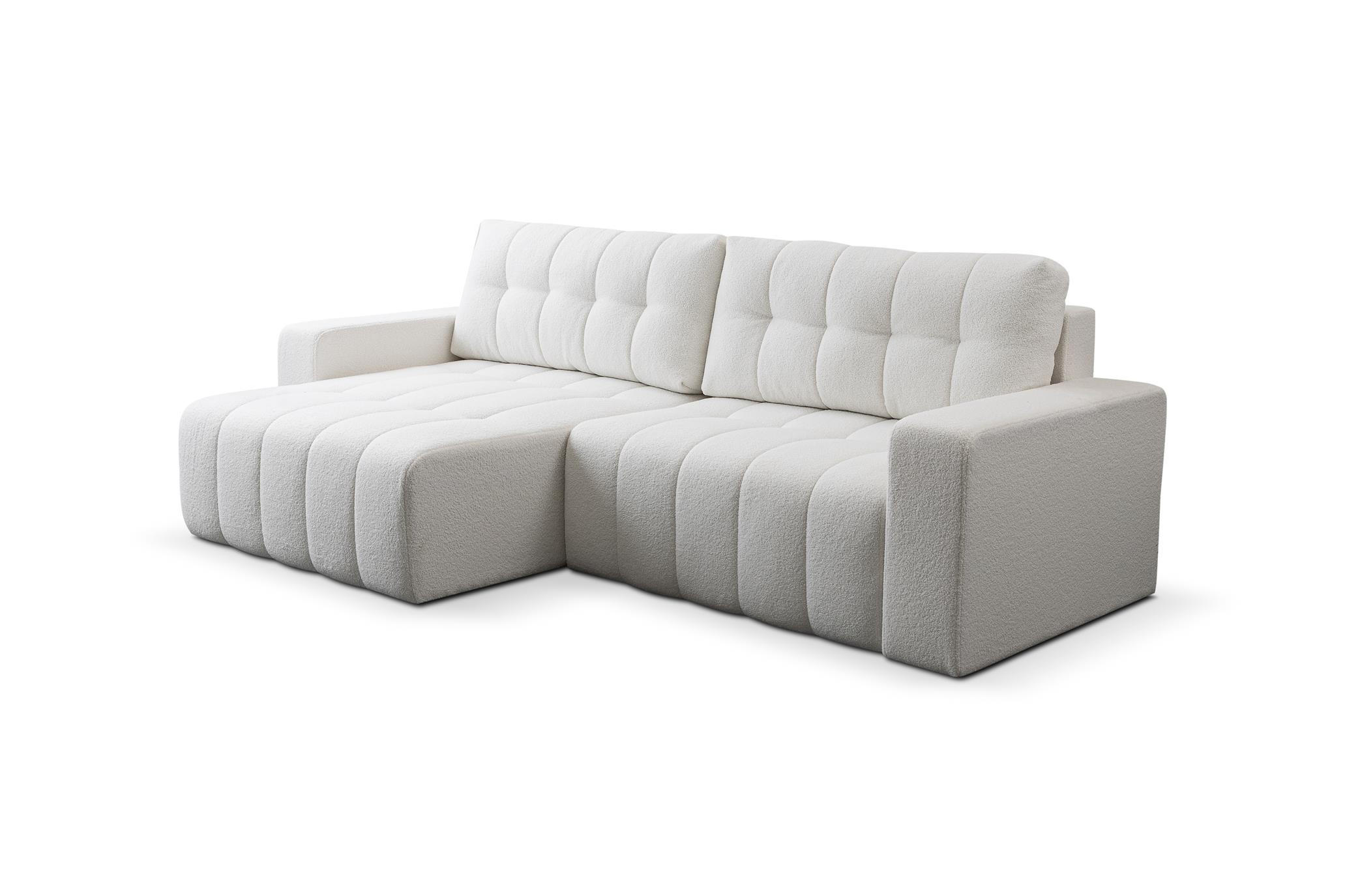 ECKSOFA Masina Weiß, Schlafsofa aus Veloursstoff - Weiß, Holzwerkstoff (245/143cm) - Bettso