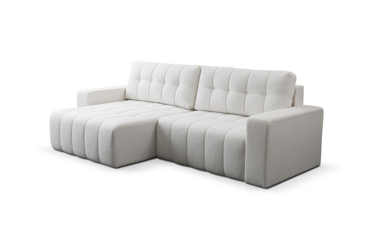 ECKSOFA Masina Weiß, Schlafsofa aus Veloursstoff - Weiß, Holzwerkstoff (245/143cm) - Bettso