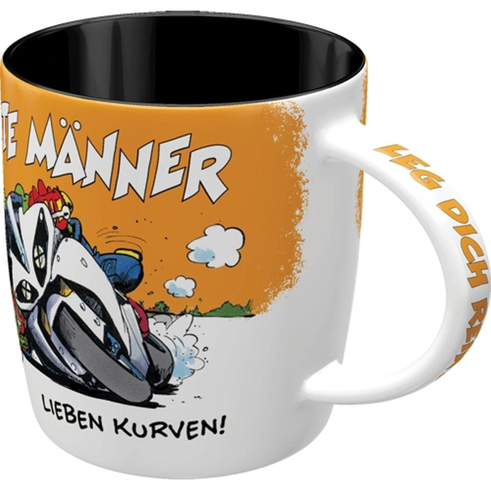 KAFFEETASSE 330 ml MOTOmania Echte Männer lieben Kurven! - Multicolor, Keramik (0.33L) - Nostalgic-Art