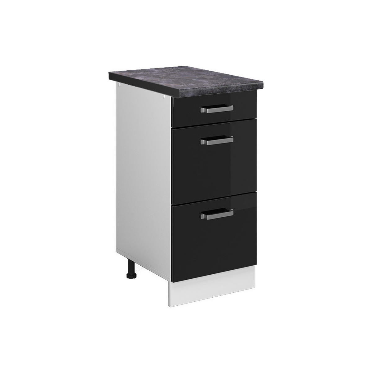 KÜCHENUNTERSCHRANK R-Line Schwarz Hochglanz 40 cm mit Schubladen AP Anthrazit - Schwarz Hochglanz/Schwarz, Holzwerkstoff (40/81.6/60cm) - Vicco