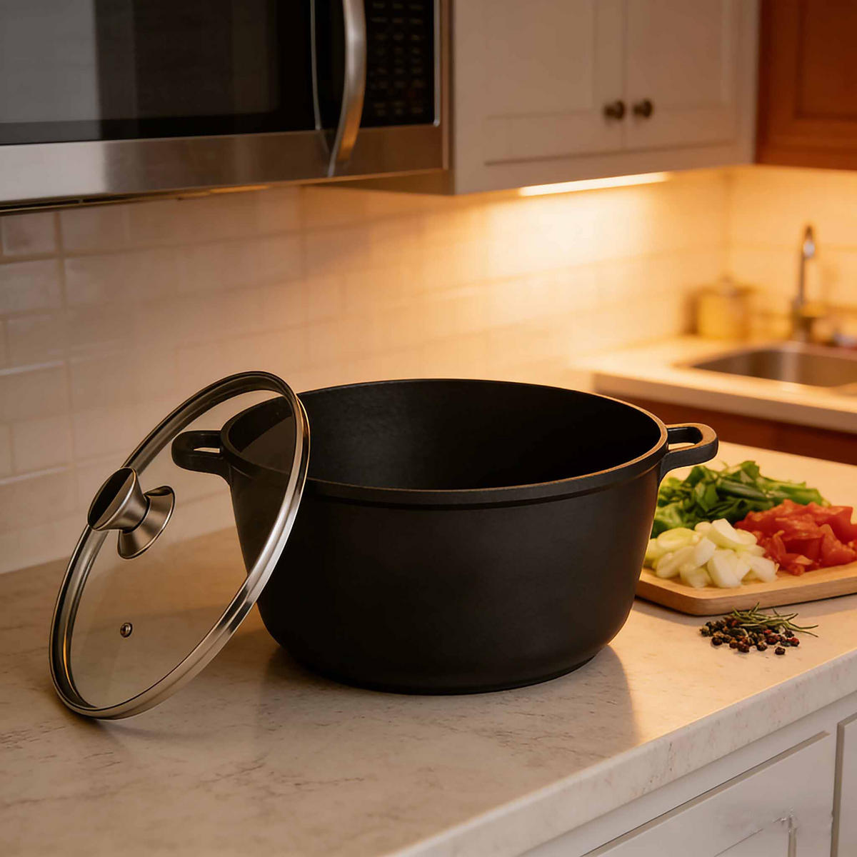 OALĂ Negru Argintiu aluminiu turnat capac din sticlă Ø 32 cm - negru, sticlă/metal (32/32/15cm) - Relaxdays